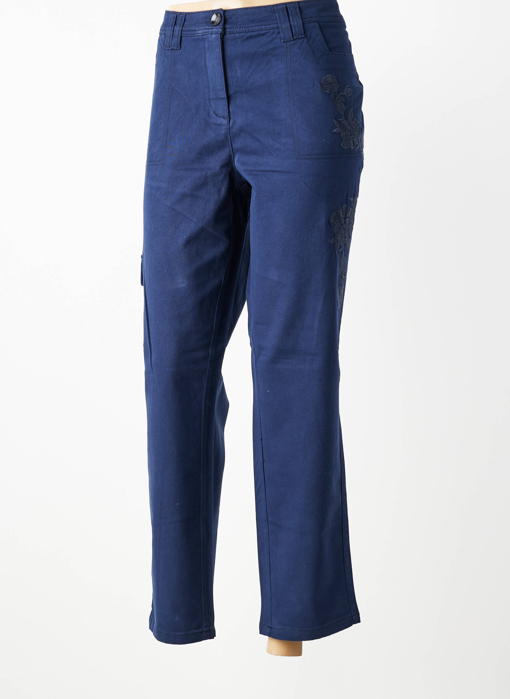 Pantalon drept țesătură poplin mărime normală albastru SHEEGO femeie