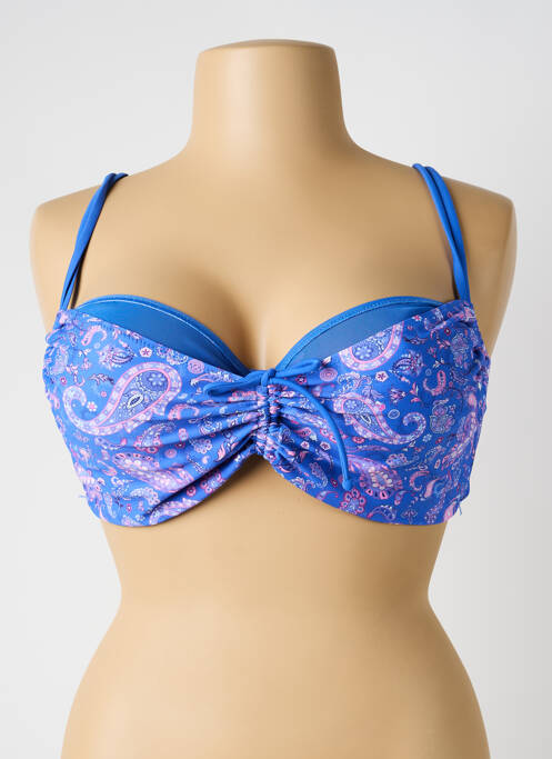 Sutien de costum de baie bretele elastice reglabile sutien balconet cu decolteu înalt albastru YSABEL MORA femme