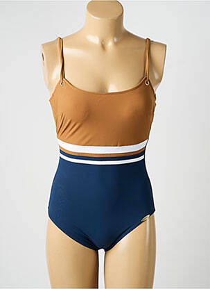 Costum de baie dintr-o singură piesă efect material satinat top sutien modelat maro SUNFLAIR femme