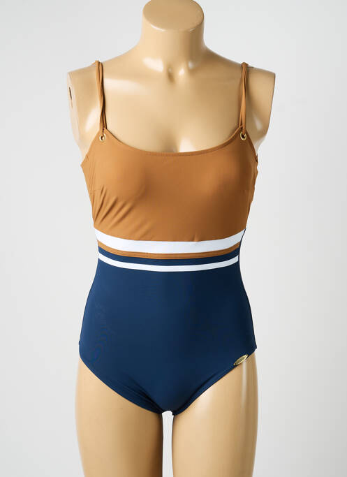 Costum de baie dintr-o singură piesă efect material satinat top sutien modelat maro SUNFLAIR femme