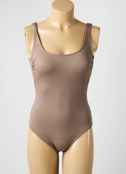 Costum de baie dintr-o singură piesă efect material satinat top sutien modelat maro SUNFLAIR femme