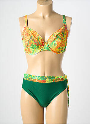 Costum de baie din două piese elasticitate sutien cupe întregi cu decolteu înalt verde O'SALEE femeie
