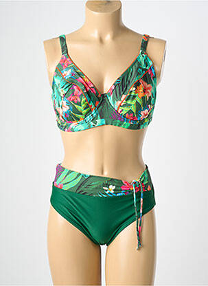 Costum de baie din două piese elasticitate sutien cupe întregi cu decolteu înalt verde SUN PLAYA femme