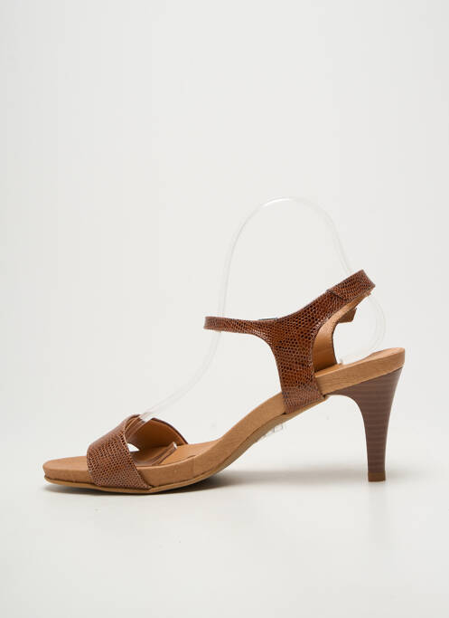 Sandale/pantofi decupați țesătură satinată toc de 7 la 9 cm maro BELLA STORIA femme