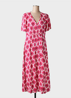 Rochie lungă imprimeu fantezie mâneci scurte roz C'EST BEAU LA VIE femme