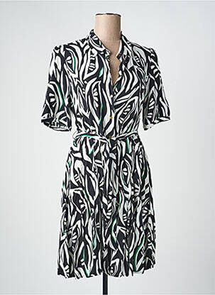 Rochie midi imprimeu fantezie mâneci scurte negru JULIE GUERLANDE femeie