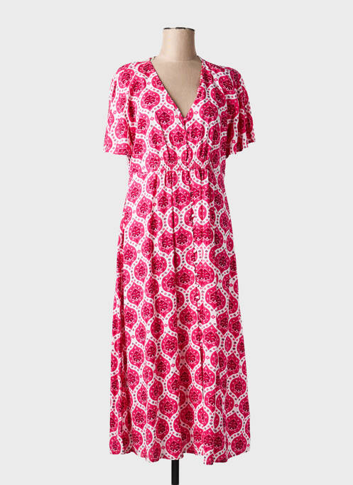 Rochie lungă imprimeu fantezie mâneci scurte roz C'EST BEAU LA VIE femme