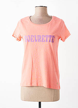 Tricou serigrafie mâneci scurte portocalie C'EST BEAU LA VIE femeie