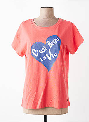 Tricou serigrafie mâneci scurte roșu C'EST BEAU LA VIE femeie