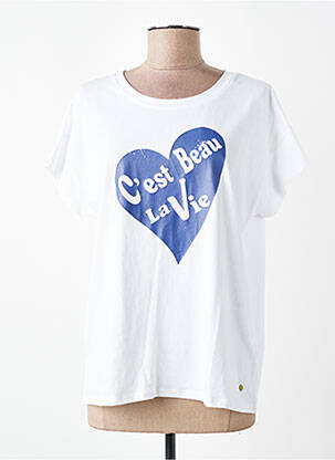 Tricou serigrafie mâneci scurte alb C'EST BEAU LA VIE femme