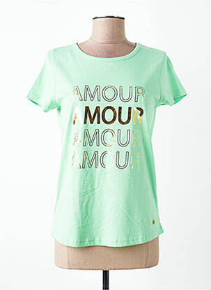 Tricou serigrafie mâneci scurte verde C'EST BEAU LA VIE femeie