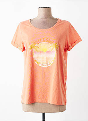 Tricou serigrafie mâneci scurte portocalie C'EST BEAU LA VIE femeie