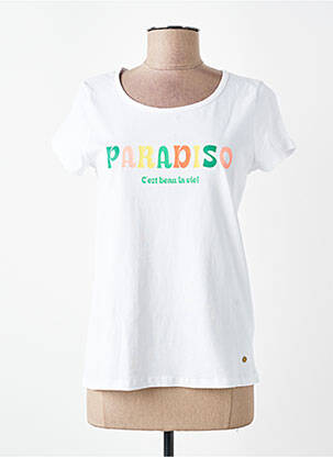Tricou serigrafie mâneci scurte alb C'EST BEAU LA VIE femme