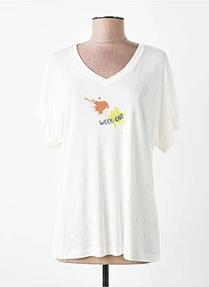 Tricou guler în v mâneci scurte bej DEVERNOIS femme