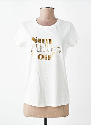 Tricou serigrafie mâneci scurte bej C'EST BEAU LA VIE femeie