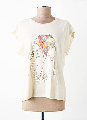 Tricou imprimeu fantezie mâneci scurte bej JULIE GUERLANDE femeie
