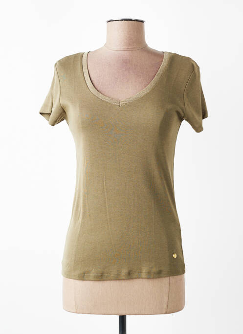 Tricou guler în v mâneci scurte verde C'EST BEAU LA VIE femme