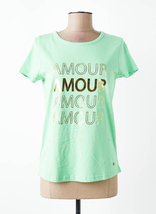 Tricou serigrafie mâneci scurte verde C'EST BEAU LA VIE femme