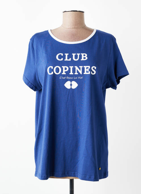Tricou serigrafie mâneci scurte albastru C'EST BEAU LA VIE femme