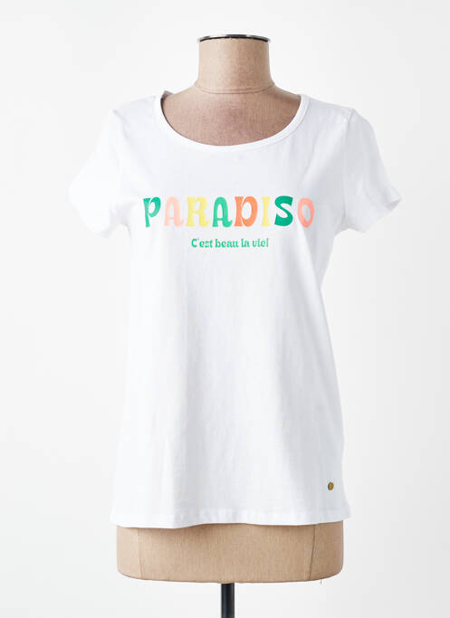 Tricou serigrafie mâneci scurte alb C'EST BEAU LA VIE femme
