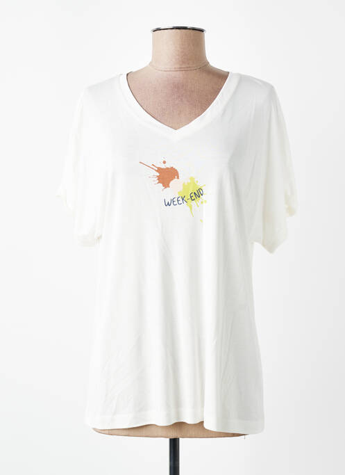 Tricou guler în v mâneci scurte bej DEVERNOIS femme