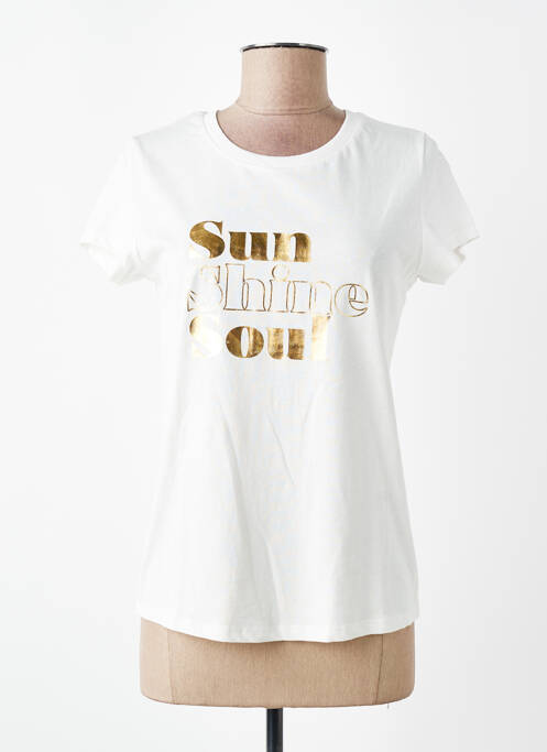 Tricou serigrafie mâneci scurte bej C'EST BEAU LA VIE femme