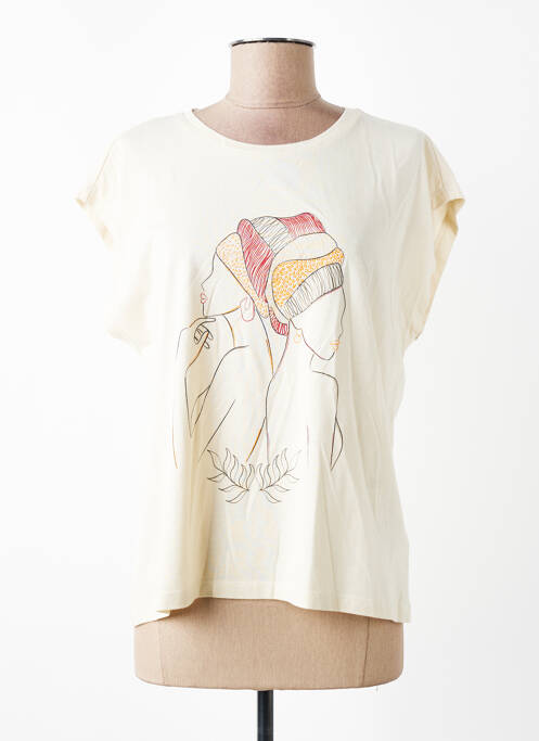 Tricou imprimeu fantezie mâneci scurte bej JULIE GUERLANDE femme