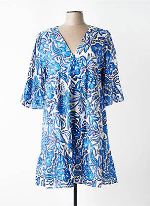 Rochie midi imprimeu floral mâneci lungi albastru C'EST BEAU LA VIE femeie