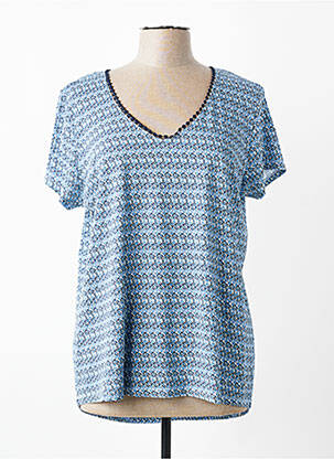 Tricou guler în v mâneci scurte albastru C'EST BEAU LA VIE femme