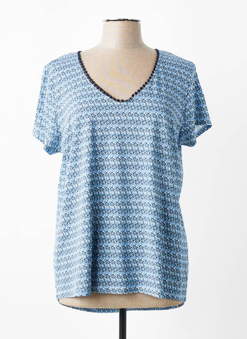 Tricou guler în v mâneci scurte albastru C'EST BEAU LA VIE femme