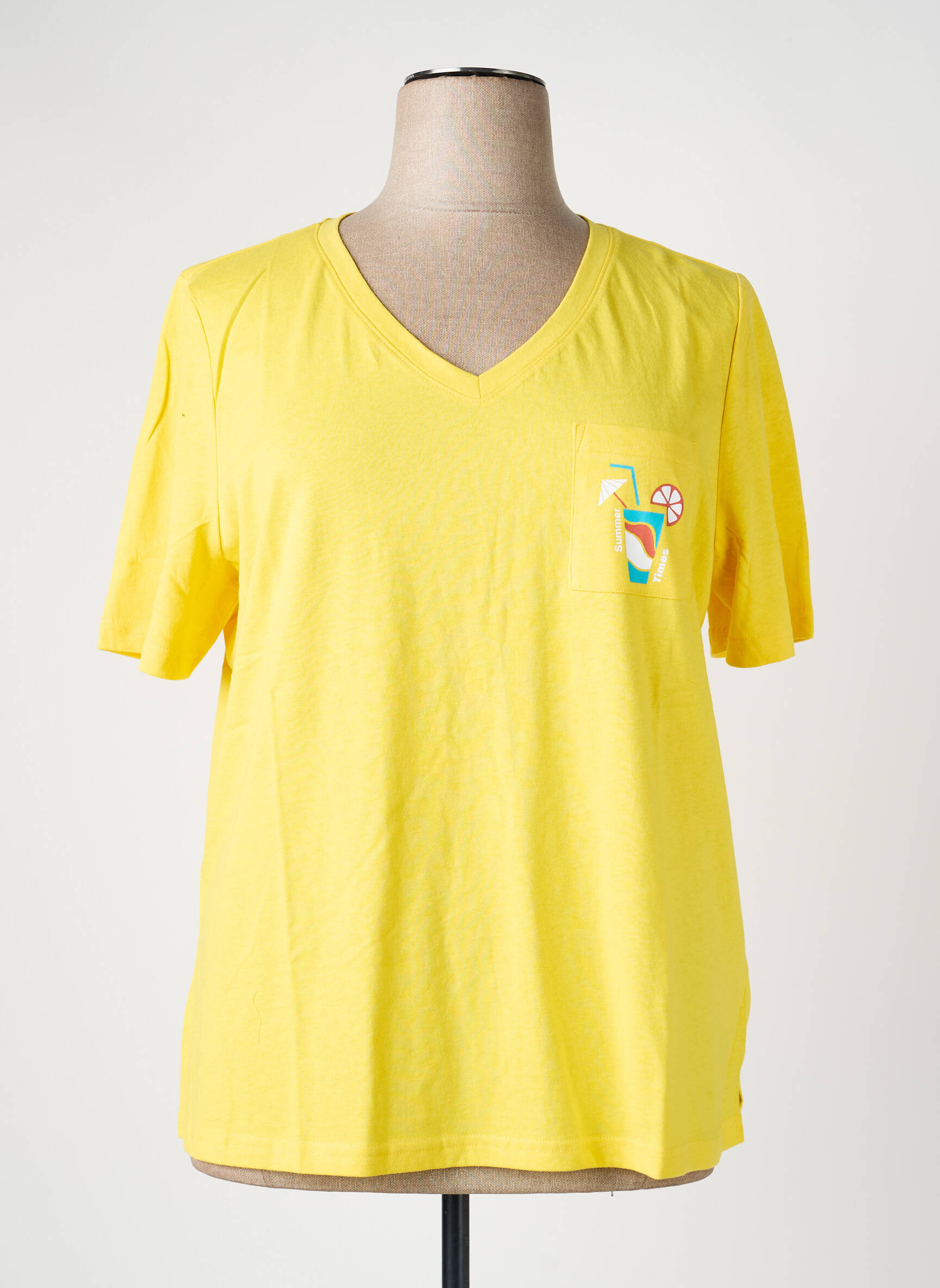 Tricou serigrafie flockată mâneci scurte galben SHEEGO femeie