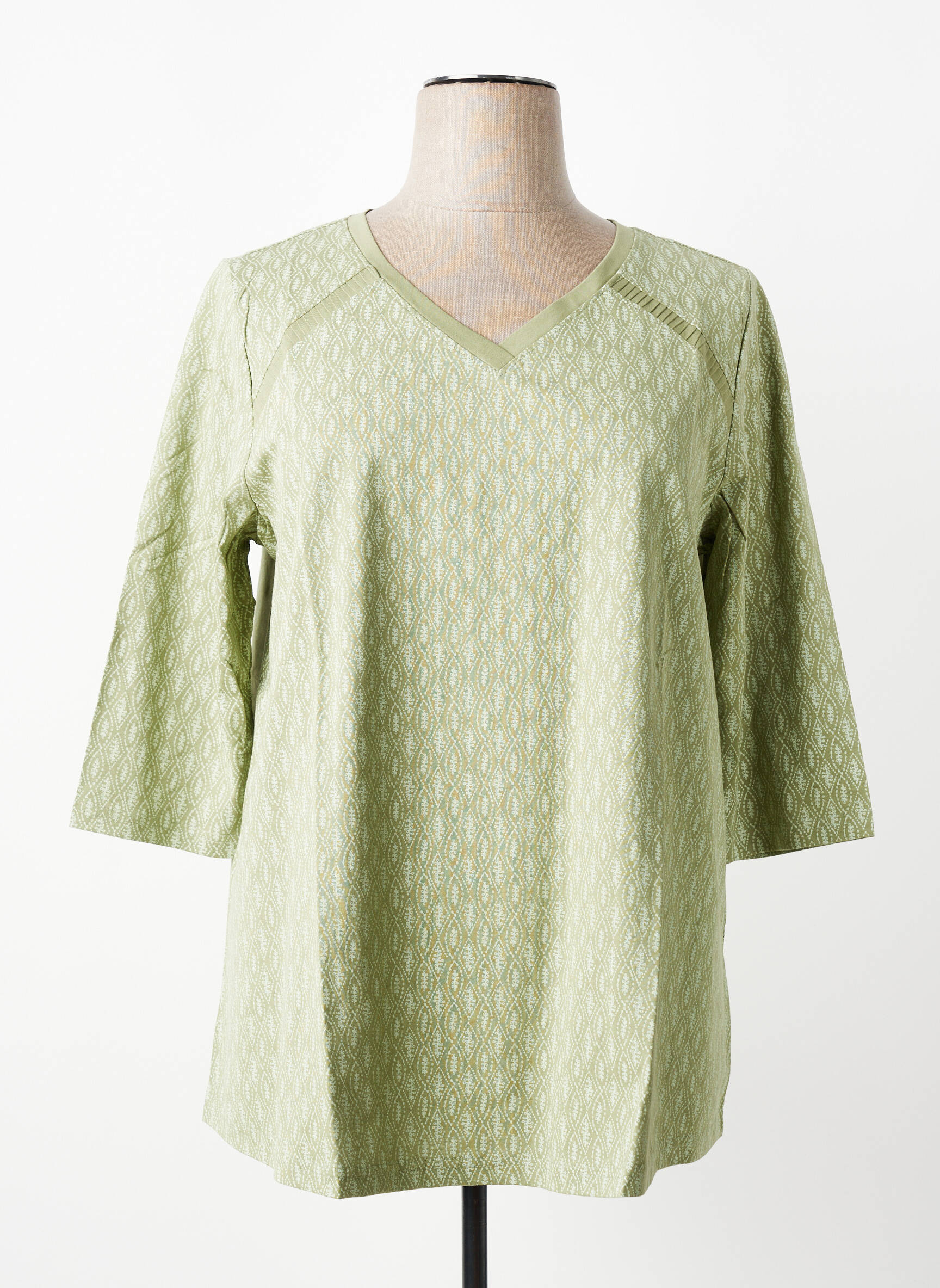Bluză țesătură poplin mâneci 3/4 verde SHEEGO femeie