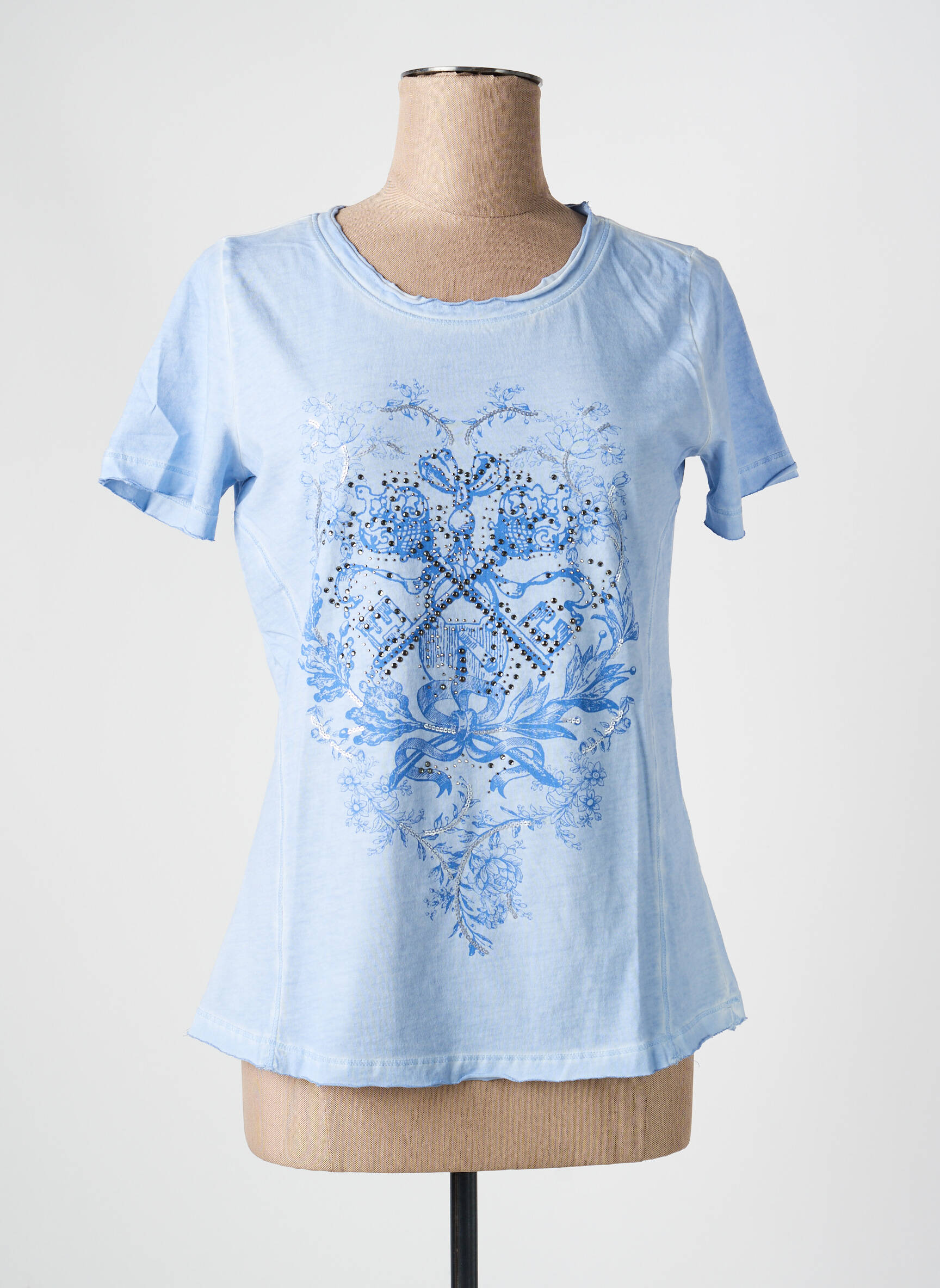 Tricou serigrafie cu strasuri mâneci scurte albastru HEINE femeie