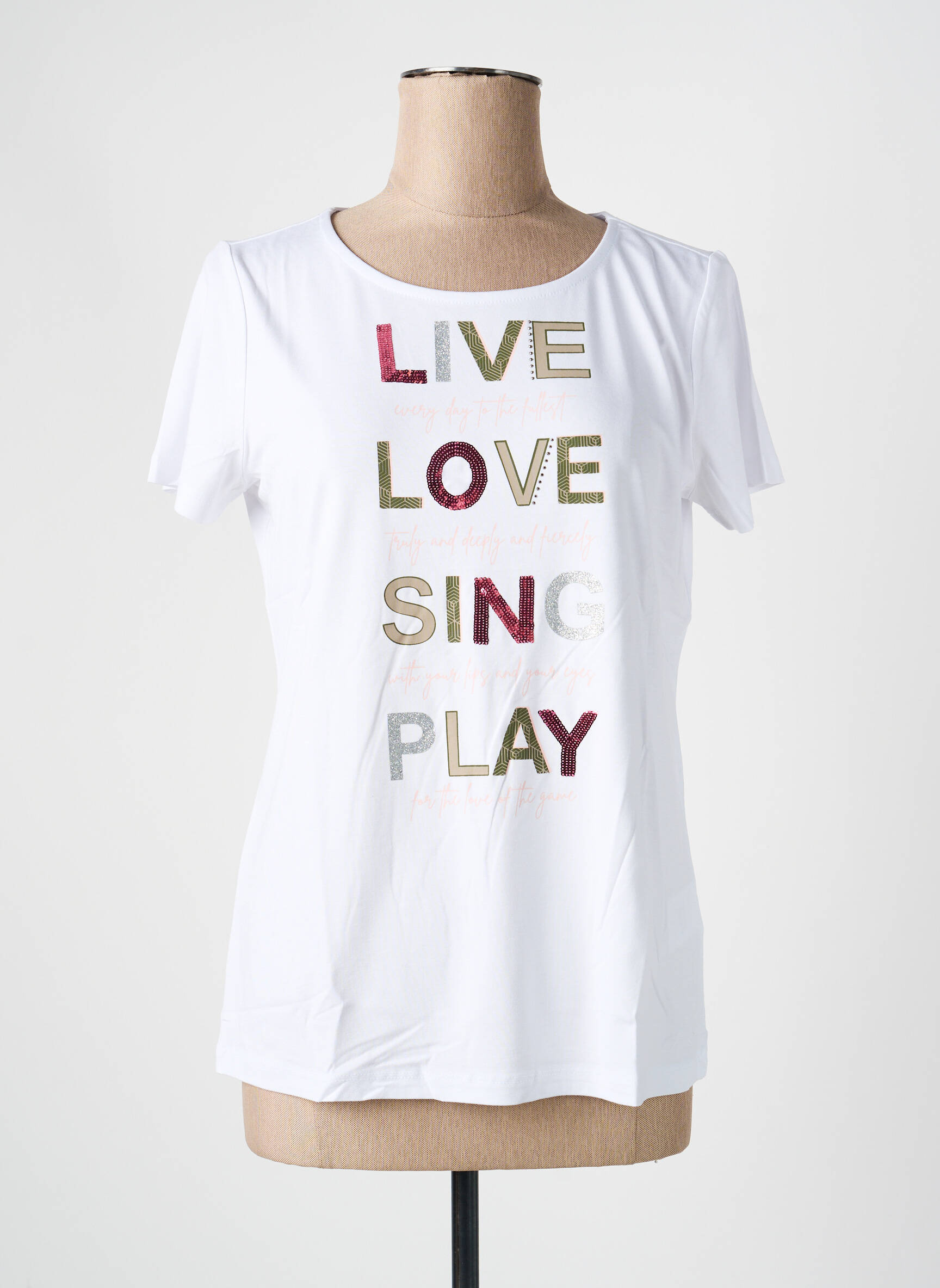 Tricou serigrafie cu strasuri mâneci scurte alb HEINE femeie