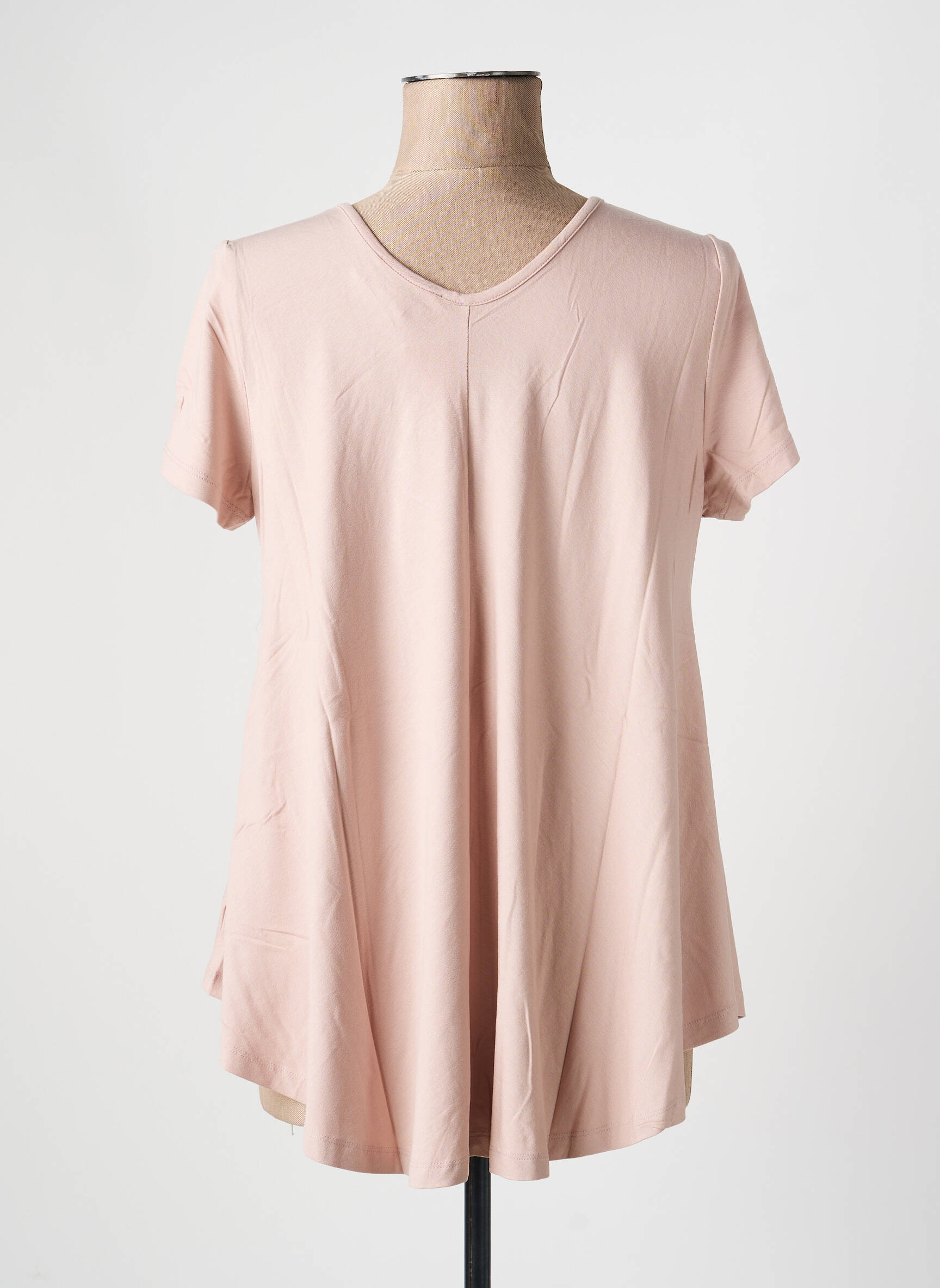 Tricou guler în v mâneci scurte roz LINEA TESINI femeie