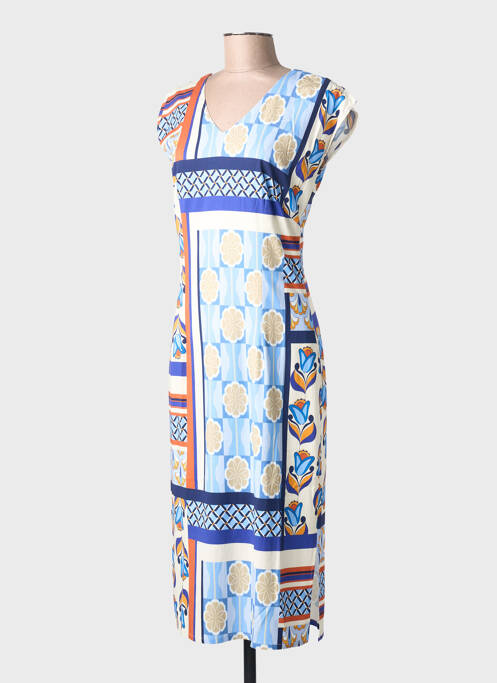 Rochie lungă imprimeu fantezie mâneci scurte albastru GREGORY PAT femme