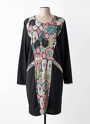Rochie midi imprimeu fantezie mâneci lungi negru PLURIELLES femeie