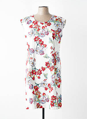 Rochie midi imprimeu floral mâneci scurte alb GEVANA femeie