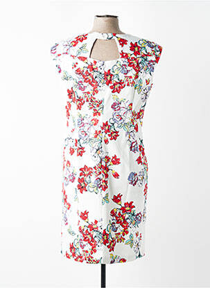 Rochie midi imprimeu floral mâneci scurte alb GEVANA femeie