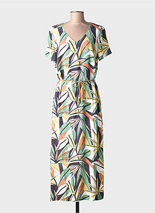 Rochie lungă imprimeu fantezie mâneci scurte verde GRIFFON femeie