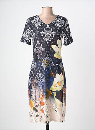 Rochie midi imprimeu fantezie mâneci scurte negru GEVANA femeie