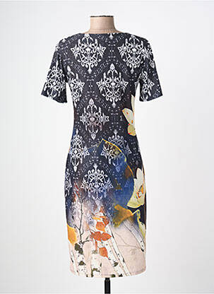 Rochie midi imprimeu fantezie mâneci scurte negru GEVANA femeie