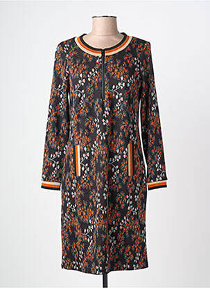 Rochie midi imprimeu fantezie mâneci lungi negru FRANCE RIVOIRE femeie