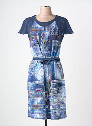 Rochie midi imprimeu fantezie mâneci scurte albastru FRANCE RIVOIRE femeie