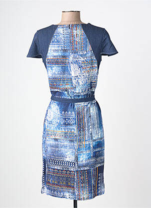 Rochie midi imprimeu fantezie mâneci scurte albastru FRANCE RIVOIRE femeie