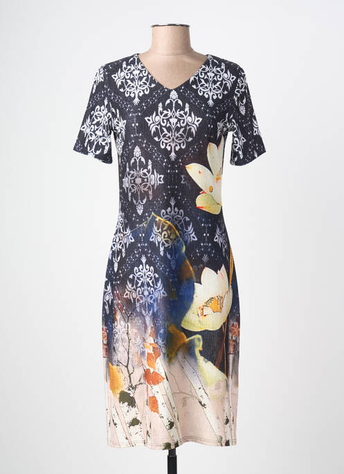 Rochie midi imprimeu fantezie mâneci scurte negru GEVANA femme