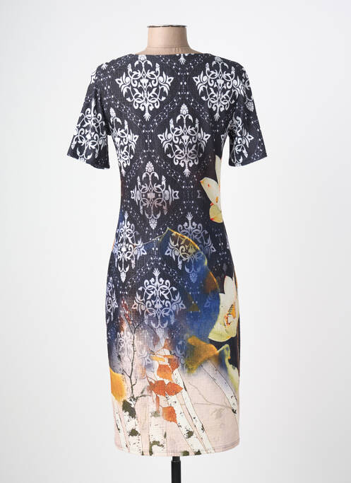 Rochie midi imprimeu fantezie mâneci scurte negru GEVANA femme