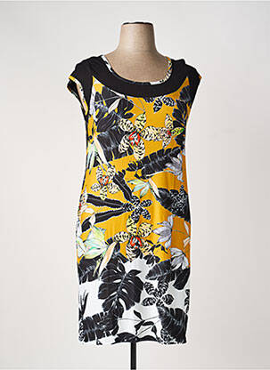 Rochie midi imprimeu floral mâneci scurte galben TELMAIL femeie