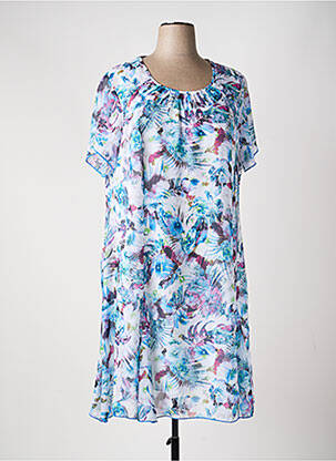 Rochie midi imprimeu floral mâneci scurte albastru PLURIELLES femeie
