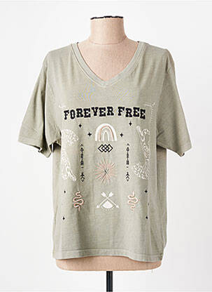 Tricou croială dreaptă mâneci scurte verde ROSE GARDEN femeie